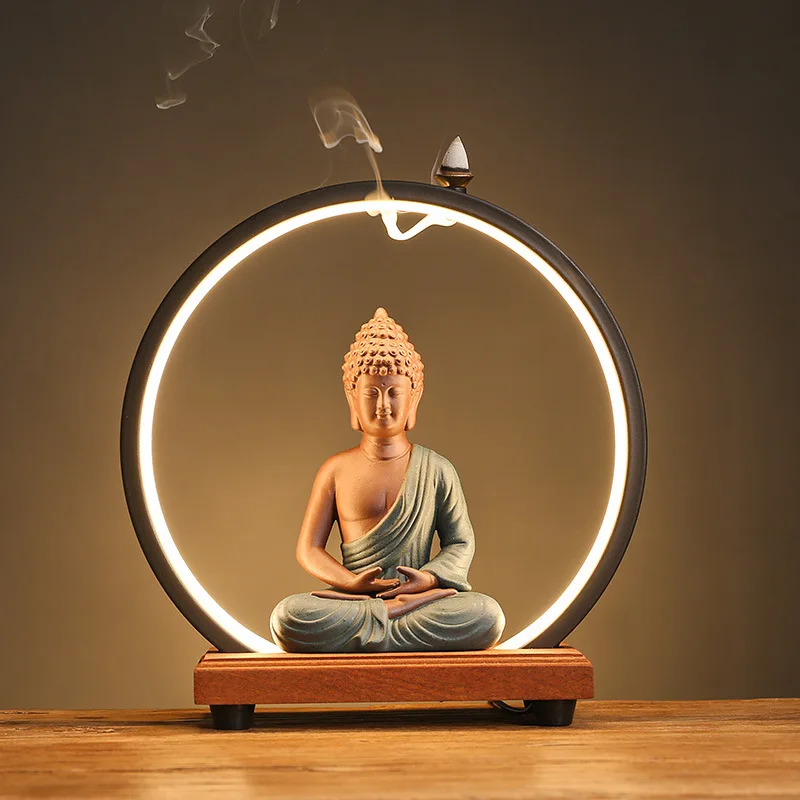 1pc, Zen Incense LED Lamp Backflow Incense Burner Ceramic Home Ornament Night Light (Without Incense)