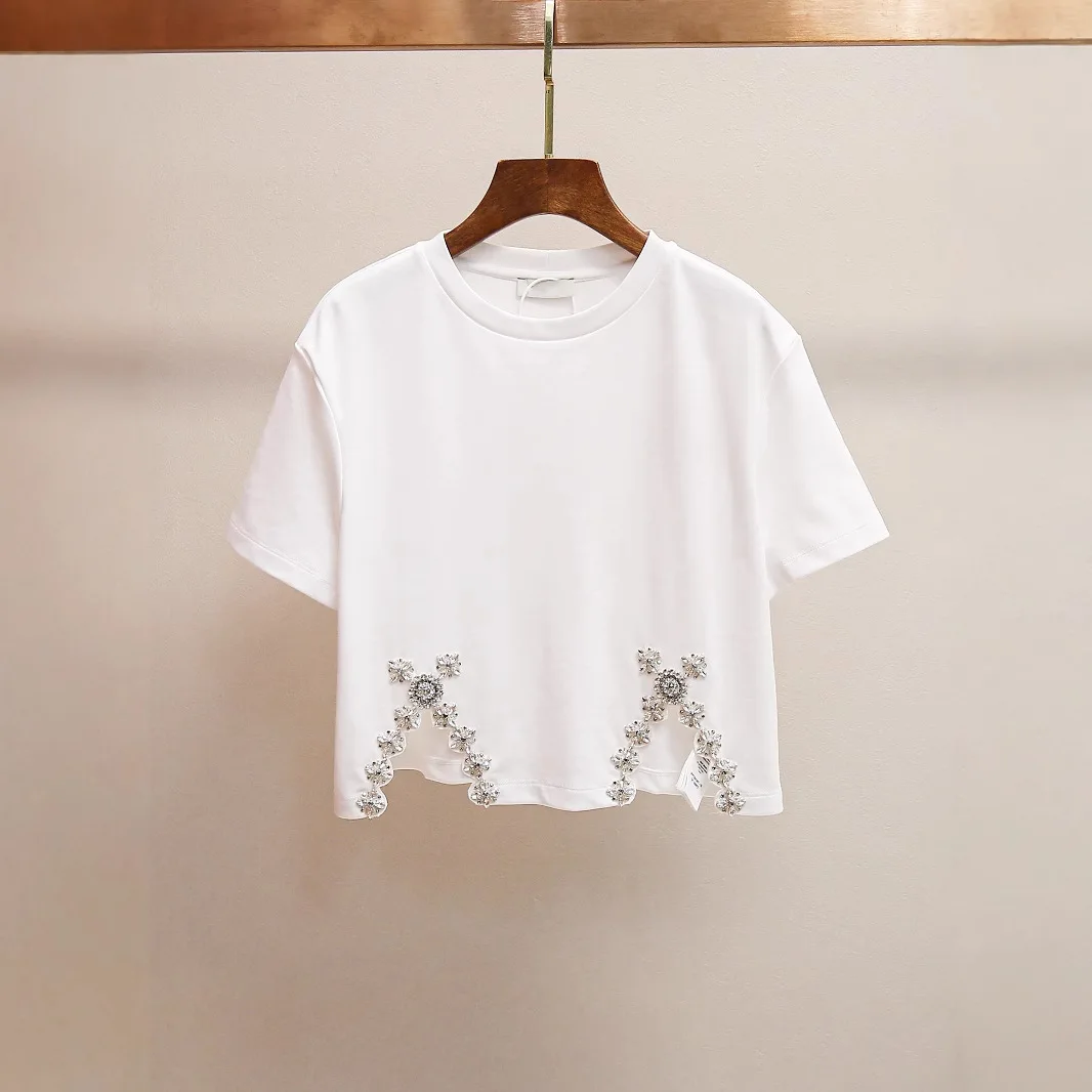 

MaSandeS Spring Summer New Faionable Unique Design Diamond Embedded Casual Versatile ort T-irt round Ne ort Sve