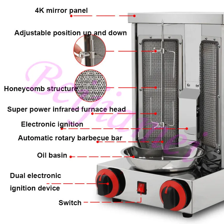 Vertical Rotating BBQ Grill LPG Gas Kebab Meat Rotisserie Machine Commercial Doner Meat Oven Shawarma