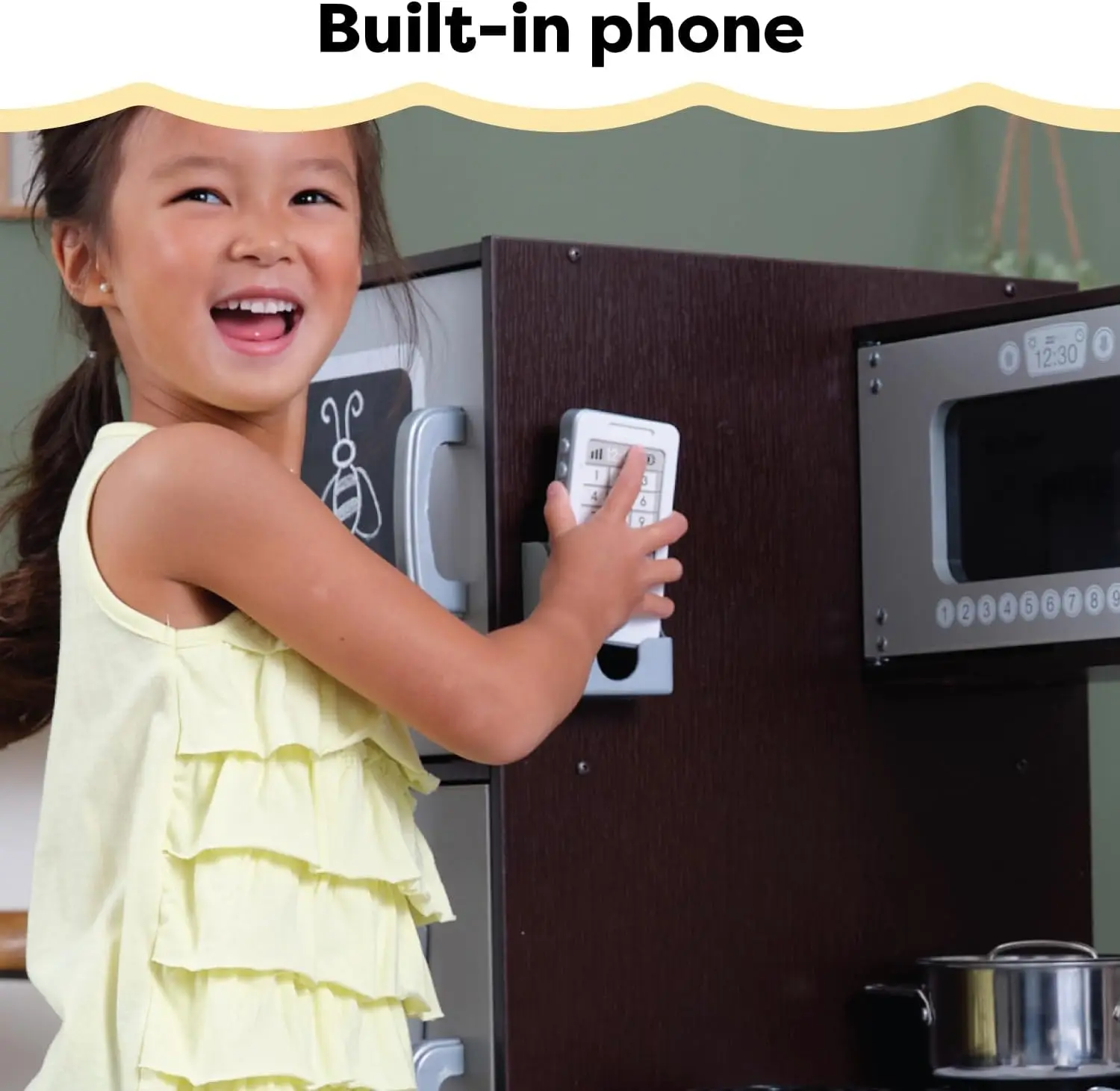 Uptown Espresso Wooden Play Kitchen with Play Phone, Chalkboard & Towel Rack, Espresso