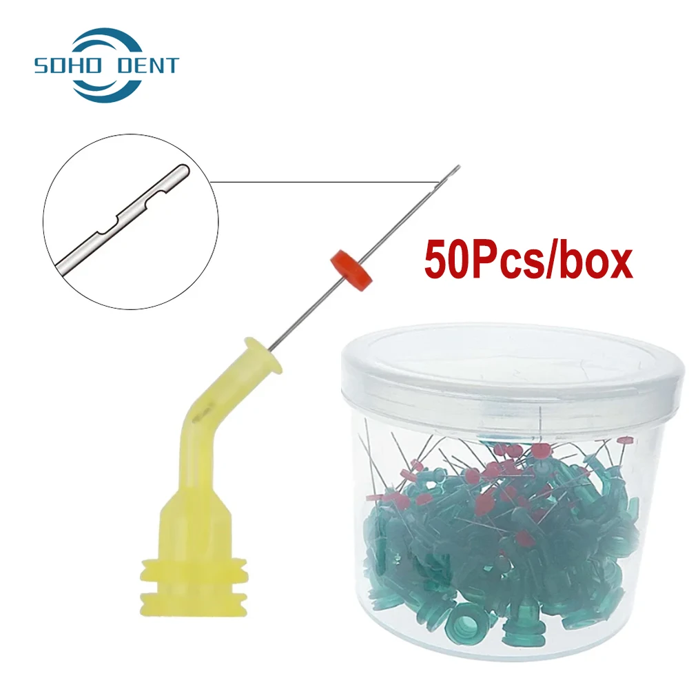 

50 шт./кор., эндо-иглы для ирригации зубов, предварительно изогнутые иглы, одноразовые иглы для чистки корневых каналов, материал для стоматологии