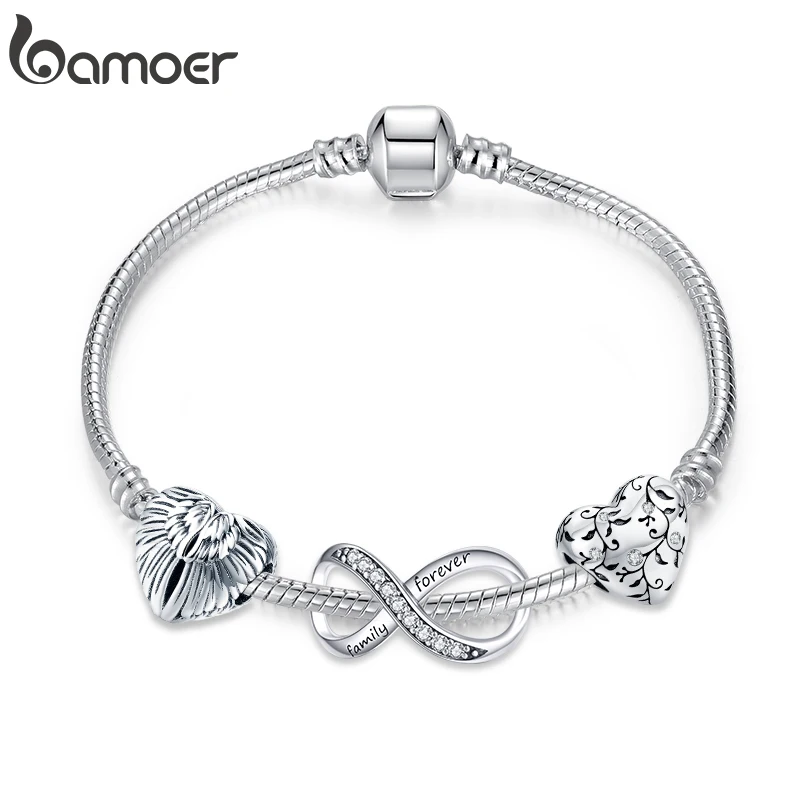 bamoer Vintage Heart Beads Alloy Metal Angel Wings Charm Pendant Girl Original Snake Bracelet DIY Making Fashion Jewelry Set