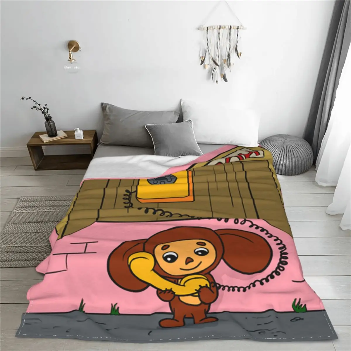 Cheburashka coperta per cartoni animati in pile autunno/inverno coperte per la casa accogliente Ultra-morbido per copriletto per auto