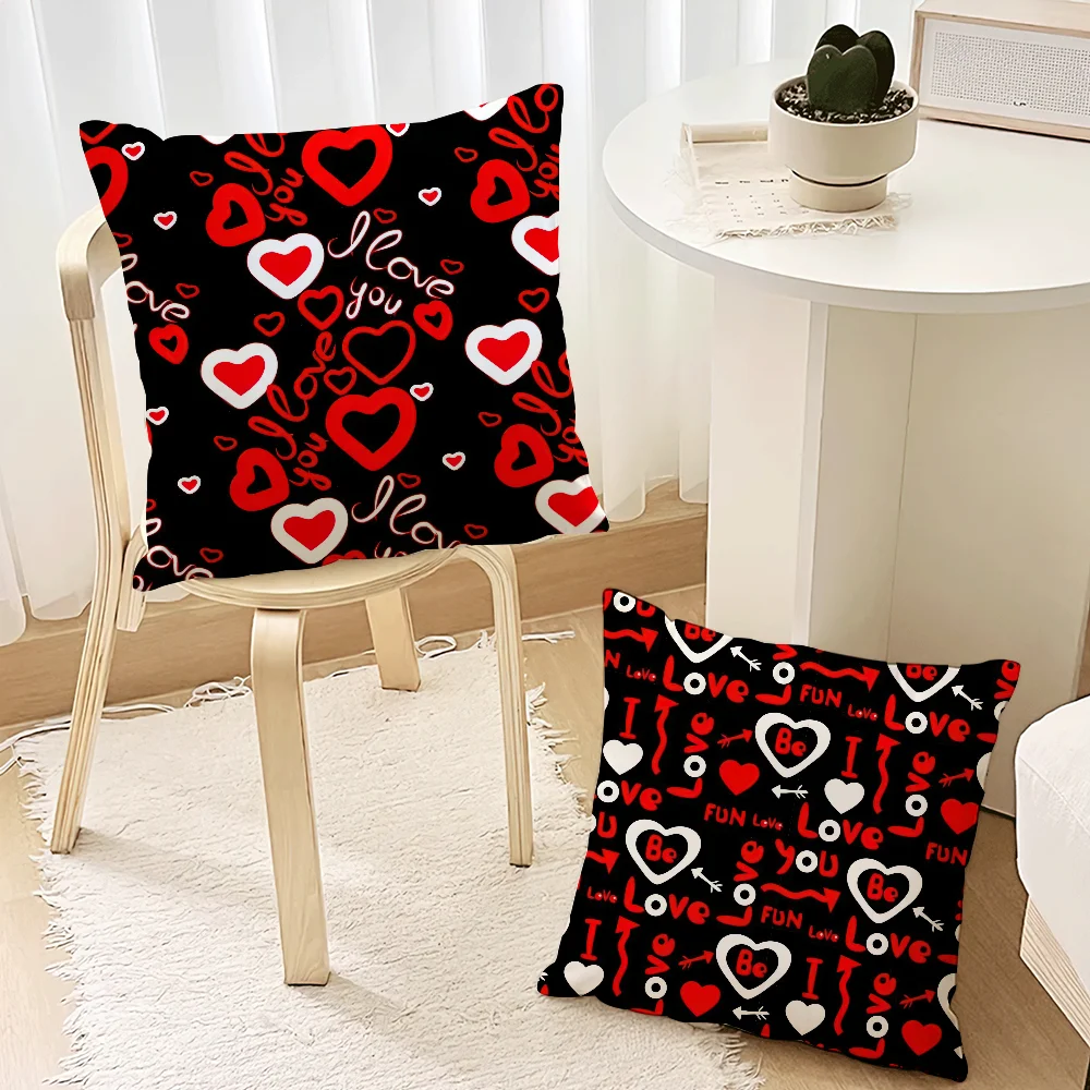 Valentine Day love heart Pillow Case Living Room Accent Couch Back Support Square Lounge Restful Nap Companion ﻿