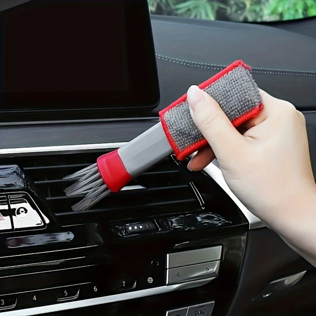 Dual Head Car Vent Cleaning Brush Set Dashboard AC Gap Detailing Kit Soft Bristle Non-Scratch Uses For Auto Accessories