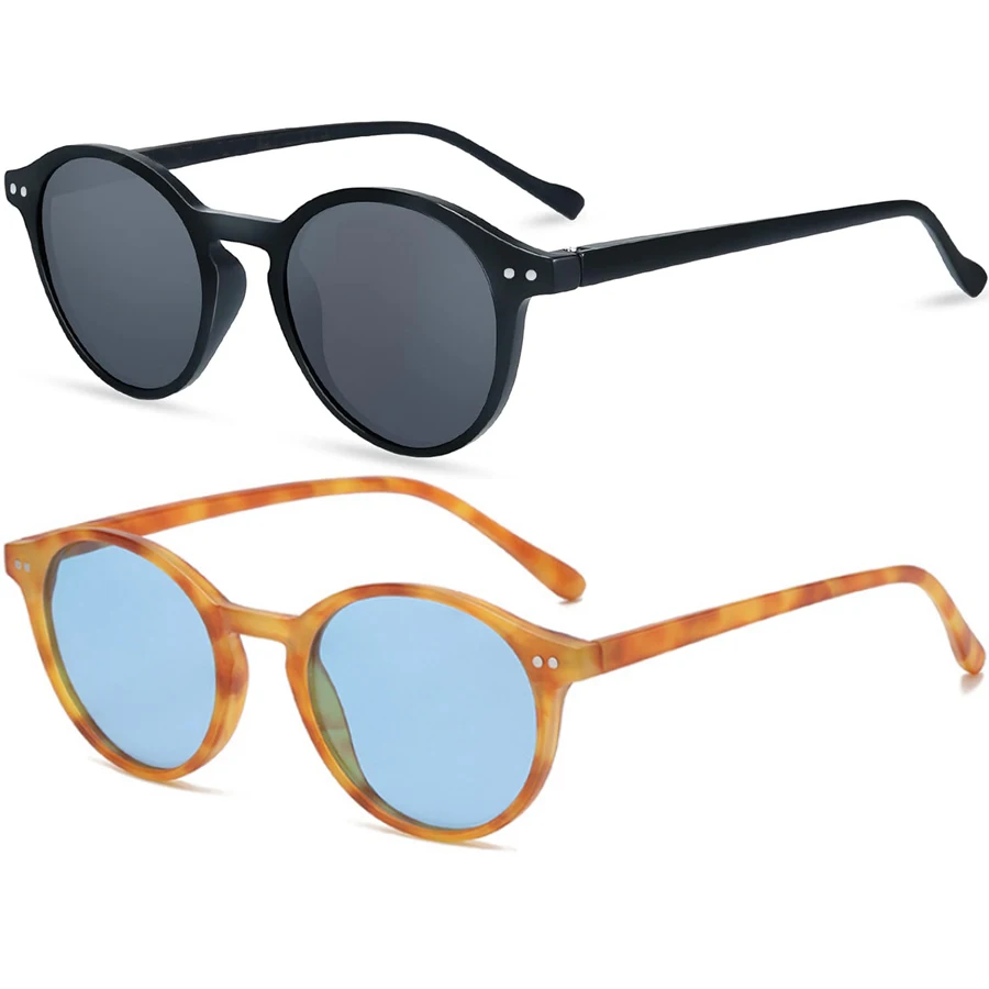 

2Pcs Fashion Polarized Sunglasses Womens Men Trendy Retro Circular leopard Frame Glasses for Summer Driving Sand