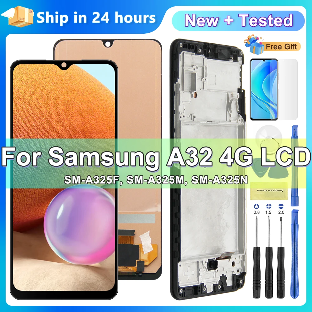 For Samsung Galaxy A32 4G A325 A325F SM-A325M SM-A325F/DS LCD Display Touch Screen Digitizer Assembly Replacement 100% Tested