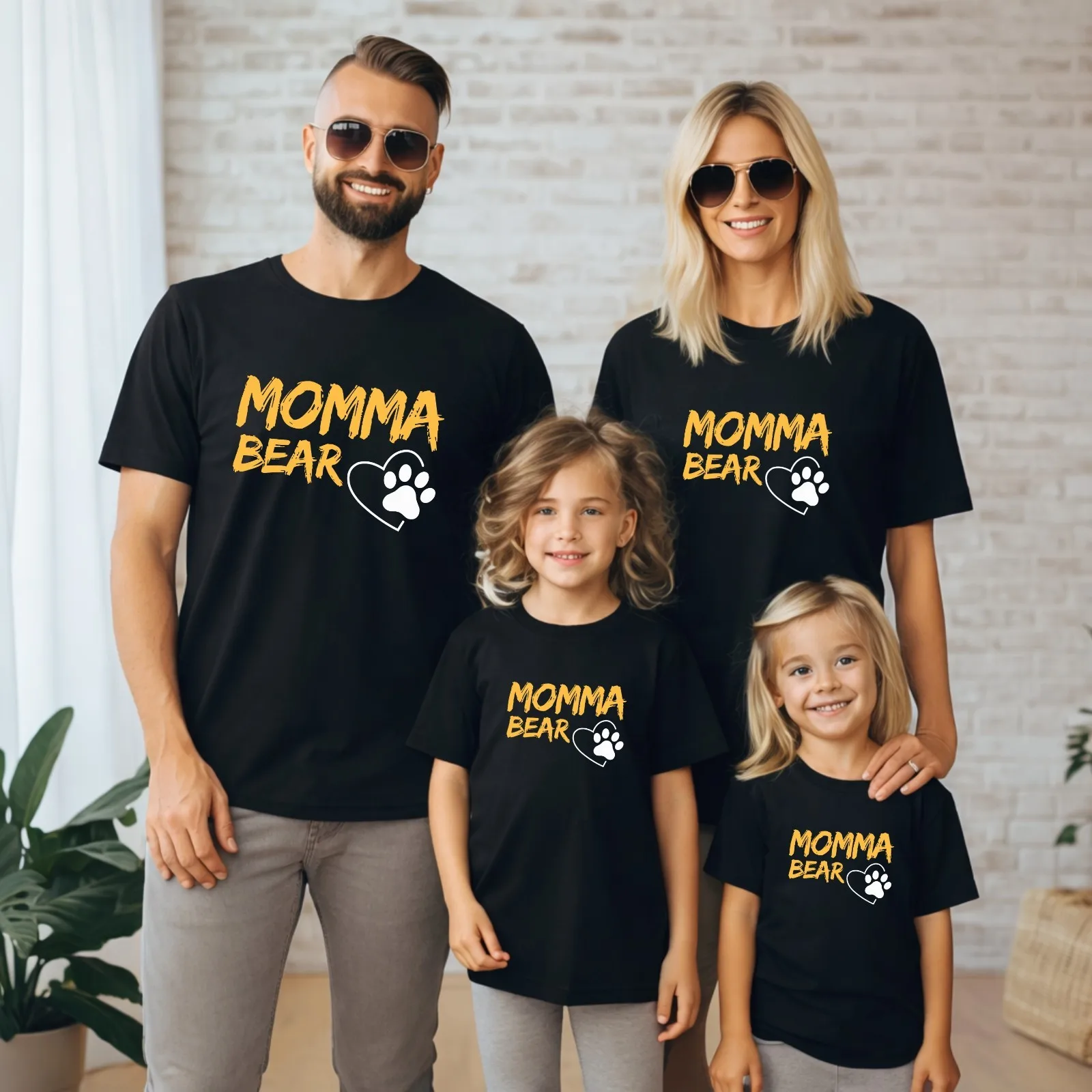 Momma Bear Family Matching T-Shirts Set – Mum Kids Daddy Bear Paw Unisex Tee