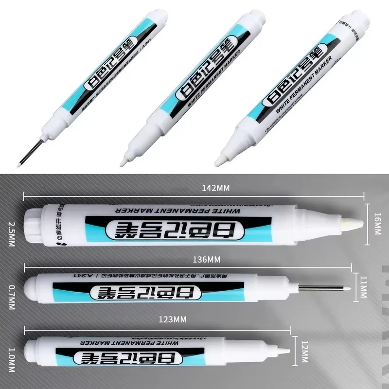 White Marker Pen Alcohol Paint Oily Waterproof Tire Painting Graffiti Pens Permanent Gel Pen for Fabric Wood Leather Marker