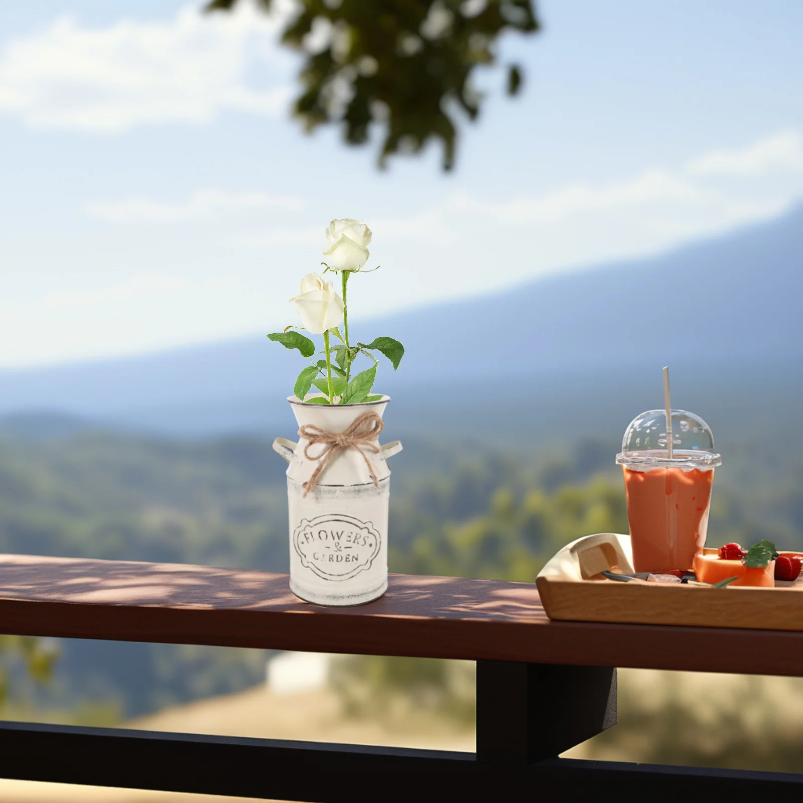 

1pc Vintage Rope Flower Vase Iron Rustic Milk Can Decorative Jug For Home Wedding Centerpiece Farmhouse Floral Arrangement