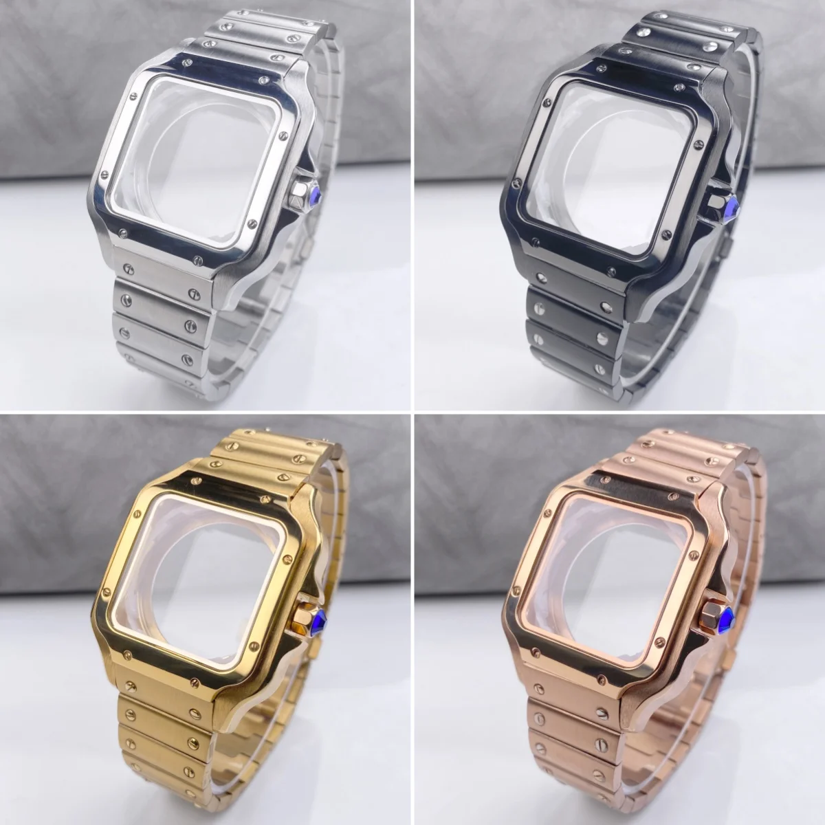 NH35 38 мм квадратный корпус для часов из нержавеющей стали, водонепроницаемый золотой/черный/серебристый корпус для деталей модификации Santos, подходит для механизма NH35