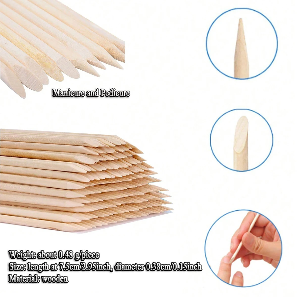 10/20/50/100/200 Pcs 75mm Orange Wooden Sticks Nail Sticks Double Sided Multi Functional Cuticle Pusher, Manicure Pedicure Tool