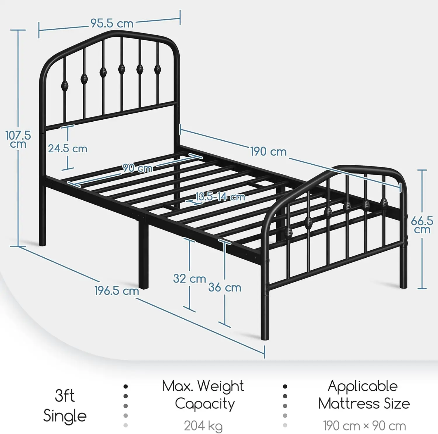 Twin Bed Frames Metal Platform Bed with Victorian Style Wrought Iron Headboard and Footboard/Easy Assembly/No Box Spring Needed/