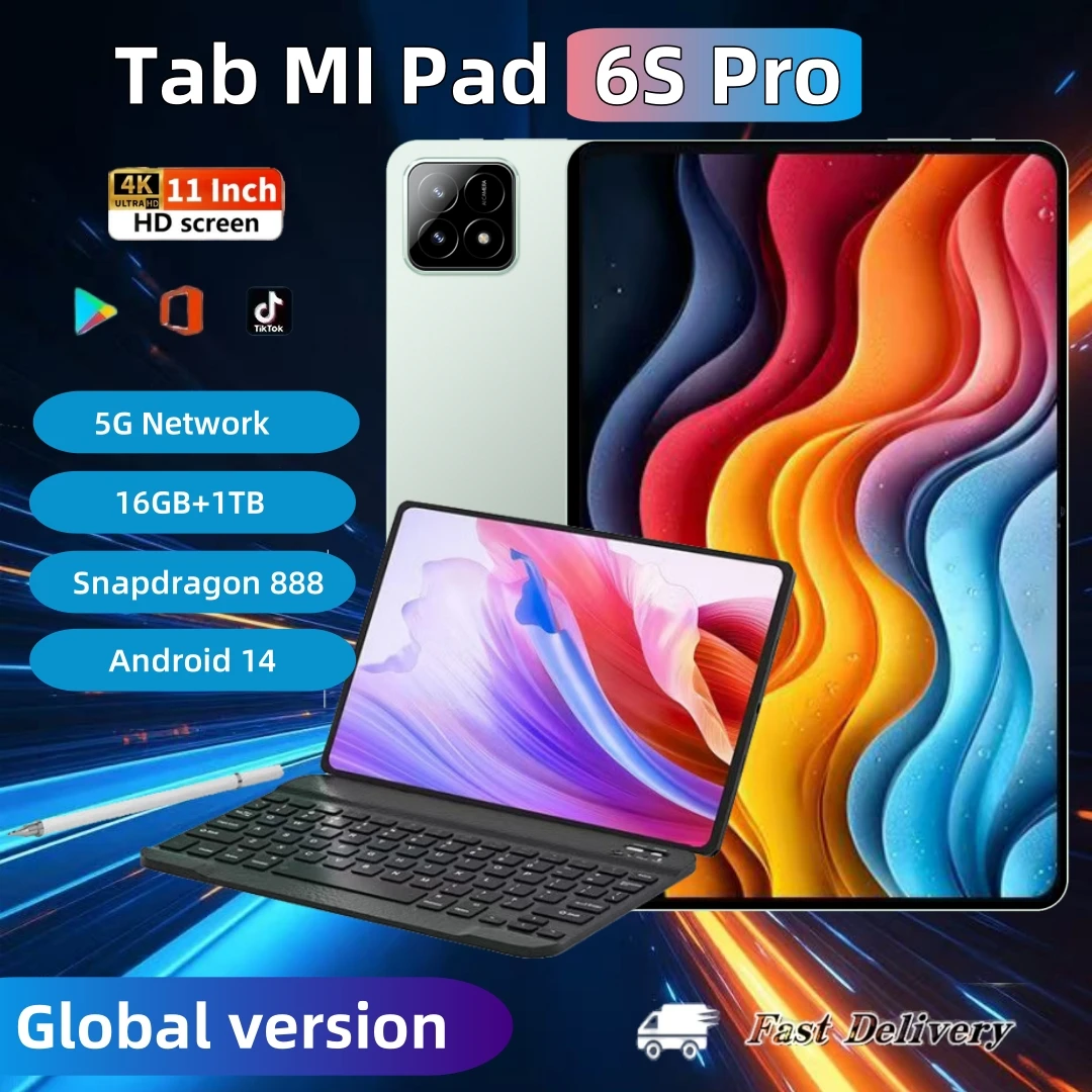 Xioaml PAD 6SPRO 5G 2025 Global Version Tablet Android14 16GB 1TB 11Inch Dual SIM Card WIFI Bluetooth Google Play Tablet PC