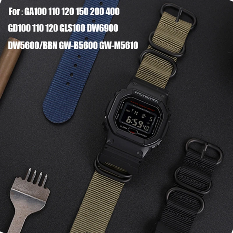 

For Casio G-SHOCK Canvas Strap DW-5600BBN DW6900 GW-M5610 GA100/110 GD110 Modified Nylon Watch Band with Adapter Men Bracelet