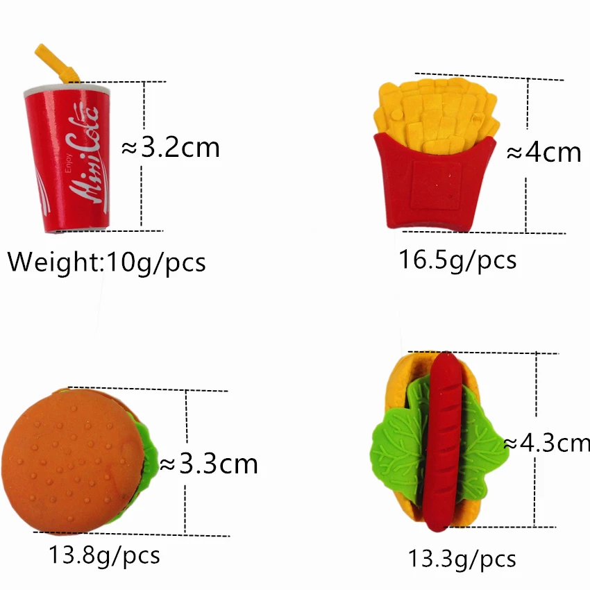 1pcs/lot Nice bread cola hot dog French fries Food design non-toxic soft rubber  eraser  gift  for kids School Office Supplies