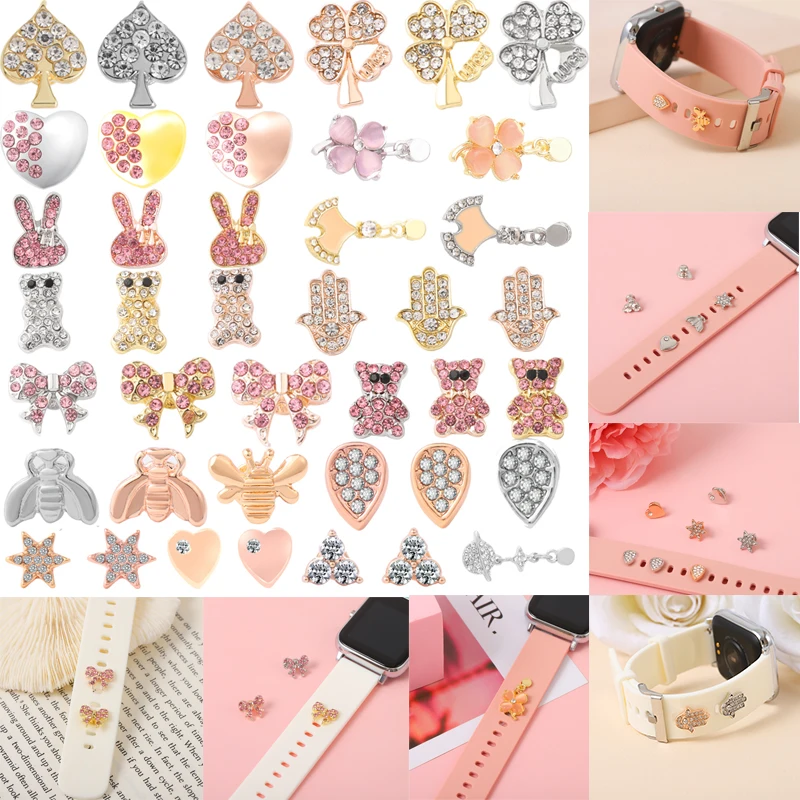 Strap Decorative Charms for Iwatch Silicone Watchband Metal Decoration Nails Flower Heart Charm Accessories for Apple Watch Band