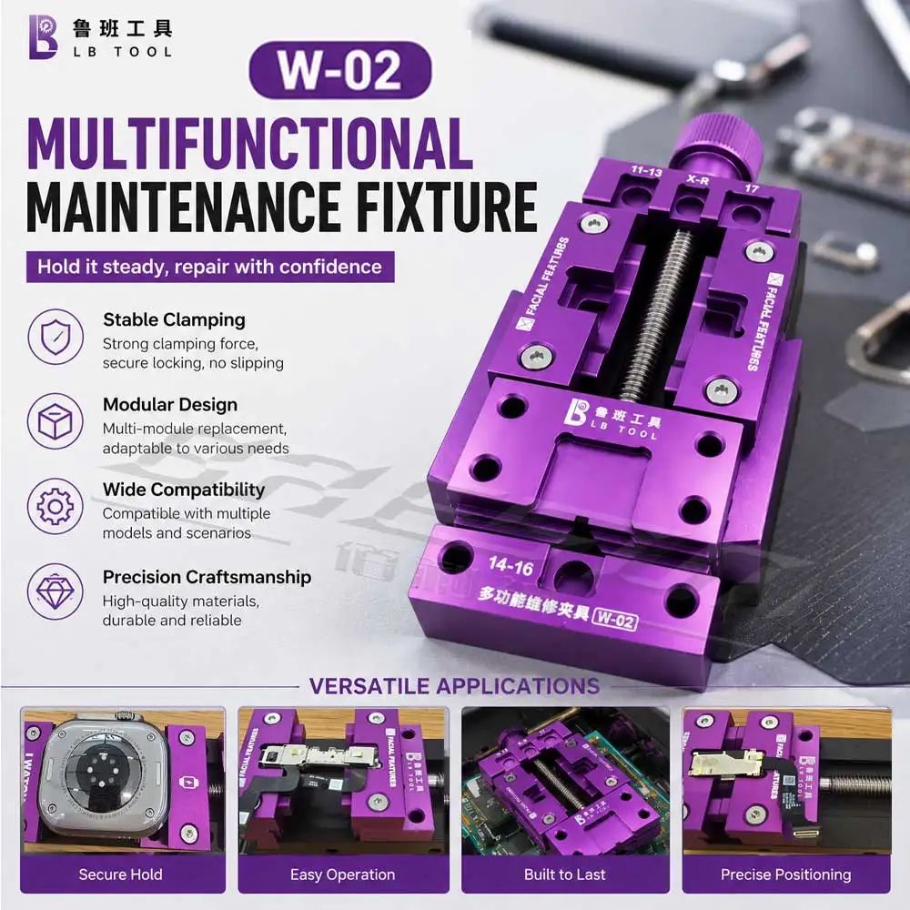 LUBAN W-02 Multi-function Motherboard Chip Repair for Phone PCB Clamp i Watch IC Murization Tin Planting Table Repair LB Tool