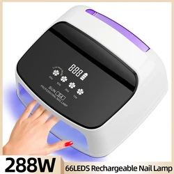 288W Professional Nail Lamp For Curing Gel Rechargeable UV LED Nail Lamp Cordless 66LEDS Nail Drying Lamp With 4 Timer Setting