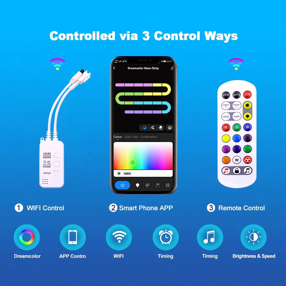 Kit Pengontrol Musik Bluetooth LED Strip RGB WS2812B DC, Kontrol Aplikasi Life, Addressable Dearmcolor, Mode Dinamis Ruang Esports