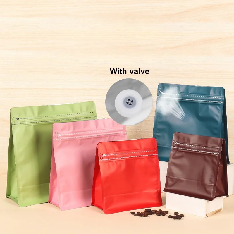 StoBag 50pcs Frosted Color Coffee Beans Bag Packaging Stand Up Octagonal Food Sealed Aluminum Foil Storage Reusable Pouches