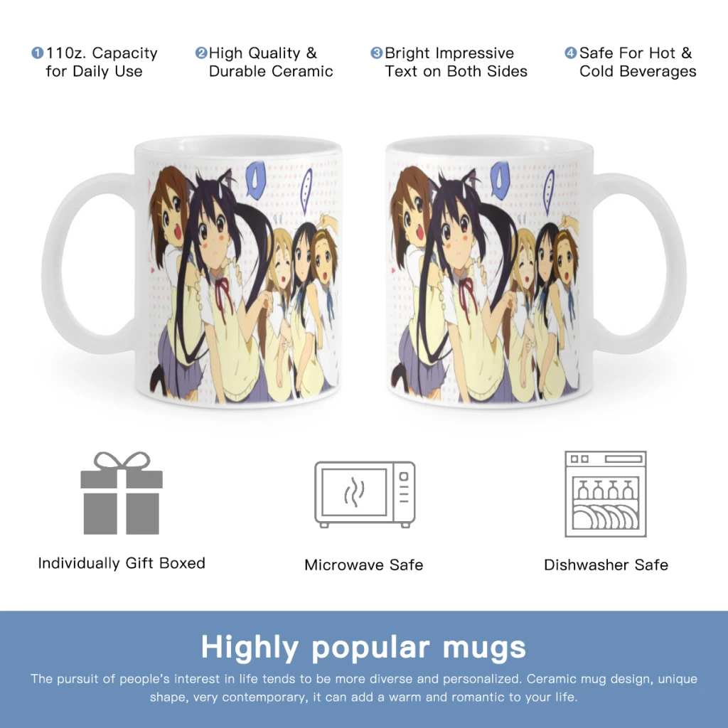 

New K-ON Anime Free shipping Coffee Mug Wrap, 11oz Sublimation Ceramic Tea Cup,Beer Mugs,Milk Cups Surprised Gift For KIDS