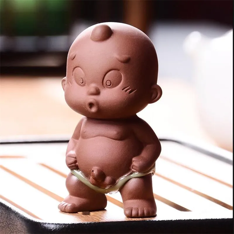 Creative Tea Pets Ornament Chinese Folk Art Purple Clay Home Decoration Figurines Little Monk Yixing Baby Boy Spray Pee Crafts images - 6