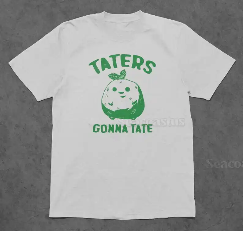 

Футболка Taters Gonna Tate, милая футболка с картофельным картофелем, забавная рубашка с юмором еды, винтажная потертая графика, необычная одежда, ретро-фуда