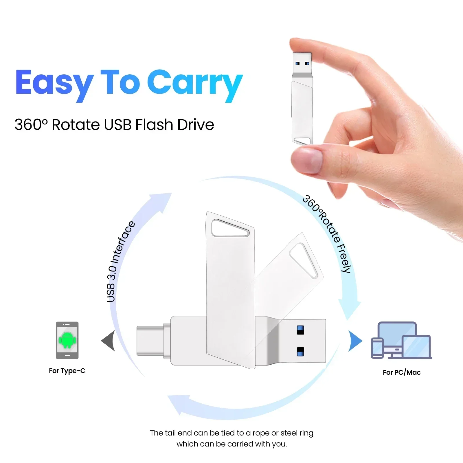 محرك فلاش USB 3.0 قابل للدوران من النوع C، 64 جيجابايت، كمبيوتر وهاتف عالي الجودة، تصميم دوار مزدوج الاستخدام، تخزين بيانات متين clé usb