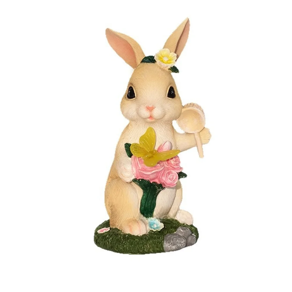 Solar Powered Resin Easter Ornament Rabbit and Butterfly for Outdoor Garden Decor 11x11x23cm Weather Resistant Finish