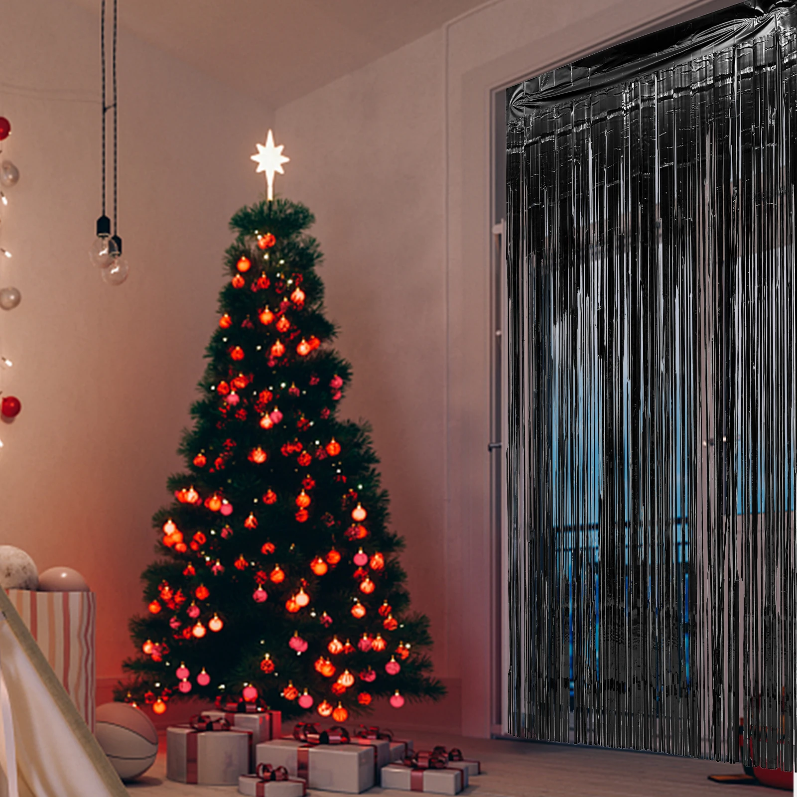 

3 Pcs Metal Foil Tassel Curtains Background Party Fringe Square Tinsel Streamers Pvc Decoration
