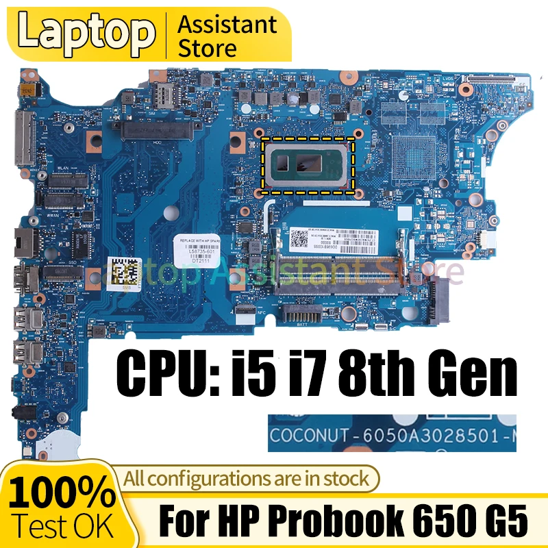 

For HP Probook 650 G5 Laptop Mainboard 6050A3028501 L58731-601 L58733-601 001 L58735-601 i5 i7 8th Gen Notebook Motherboard