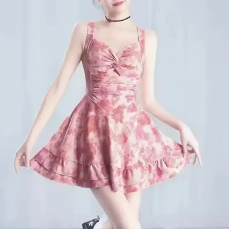 

2025 сексуальный женский цельный купальник, милая розовая юбка с принтом, консервативный утягивающий купальник с открытой спиной для девочек, пляжная одежда с высокой талией