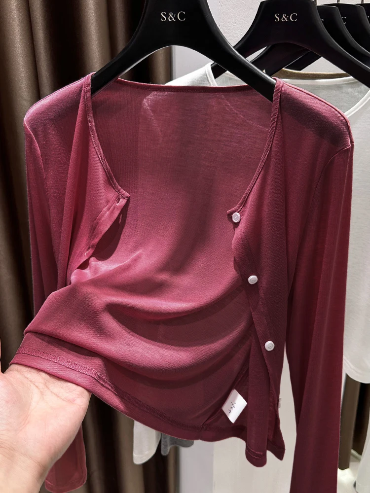 

Красный длинный вязаный кардиган Ankela, новая модель для весны и осени, с эффектом облегающей юбки, накидка на плечи, элитный стиль, для повседневной носки...