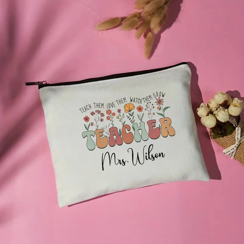 Personalised Teach Them Love Them Watch Them Grow Makeup Bag Teacher Appreciation Gift Purse Back To School Gift Pencil Case