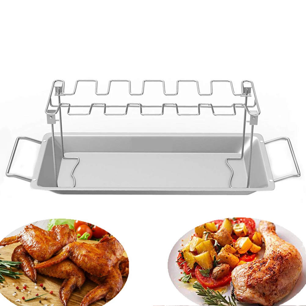 

Silver Stainless Steel Chicken Grill Roast Chicken Tray Durable Bbq Grill Large Capacity Barbecue Accessories Bbq Tools