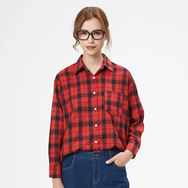 2024 Spring New Women\'s Long Sleeve Plaid Shirts Casual Comfort Cotton Ladies Blouse and Tops Elegant Lady Checked Clothes