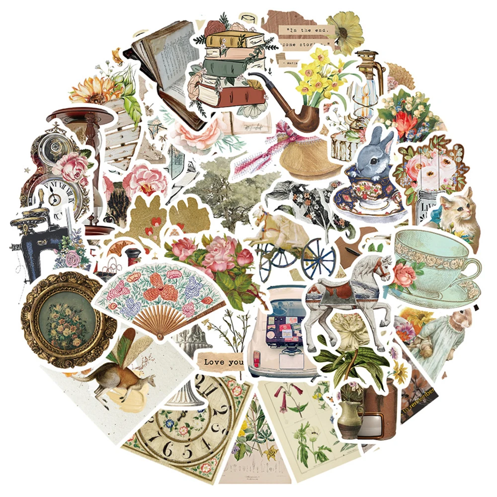 

10/30/50pcs Retro Art Flower Book Cartoon Stickers Decals DIY Skateboard Laptop Phone Water Bottle Girl Kids Sticker Toys Gift