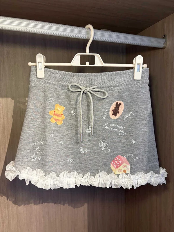 

Корейская летняя новинка: юбка А-силуэта с принтом, кружевной отделкой и эффектом стройности, с высокой талией...