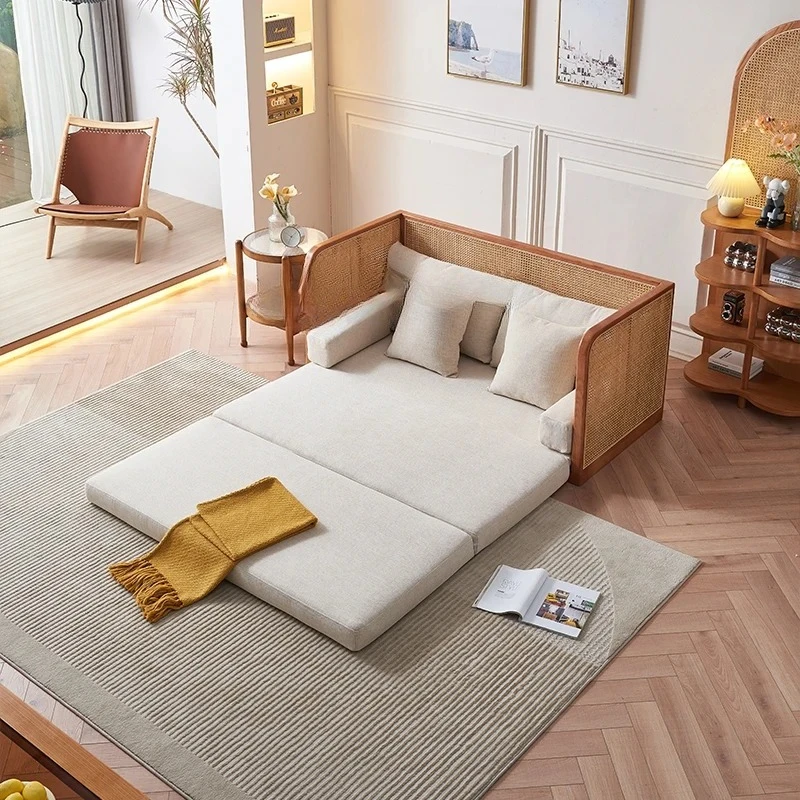 Zz أريكة الروطان سرير أريكة متعدد الوظائف غرفة المعيشة الخشبية الصلبة B & B سرير بسيط مزدوج قابل للطي #4