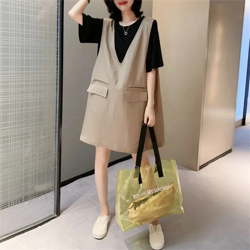 Europe Station Large Loose Strap Dress Women 2021 New Fashion Casual Two Piece Dress Age reducing Slip Dress