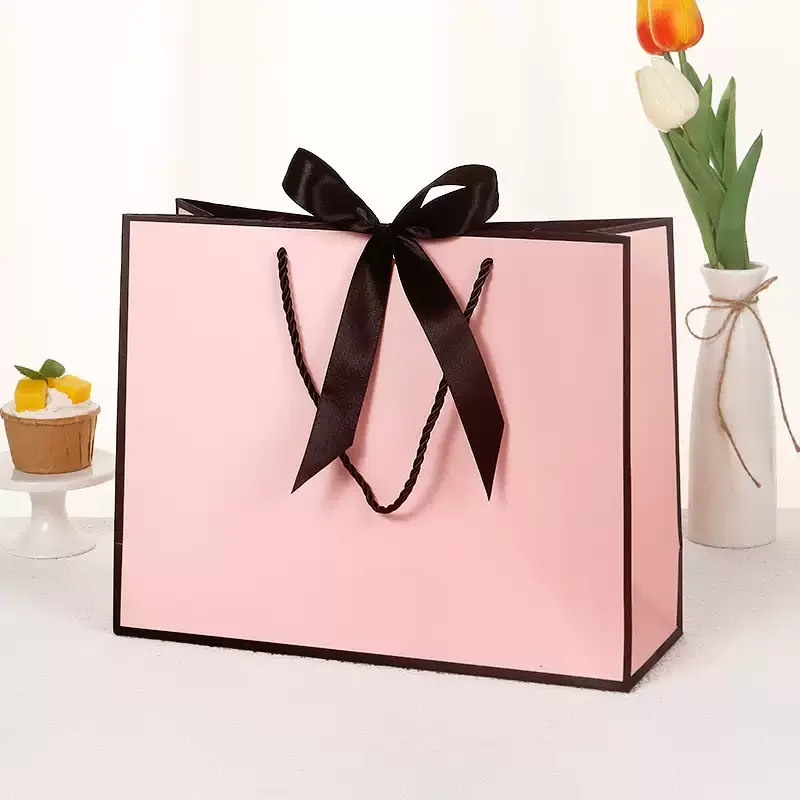 10 Pcs Personization Your Logo Text Black Paper Bags For Small Business Gifts Bags Bow Tie Elegant White Logo Gifts Paper Bags