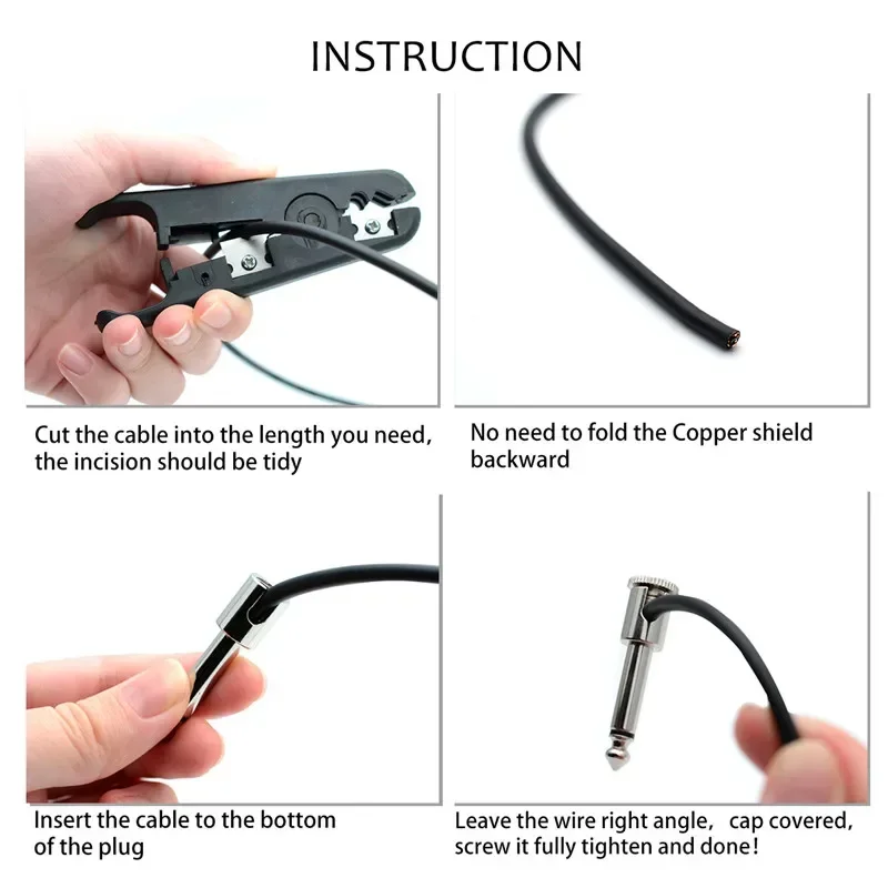 SAPHUE DIY Guitar Solder-free Pedal Patch Cable Board Copper Cable Kit Set 10ft 10 Strait Audio Solderless 6.35 Mono Jacks