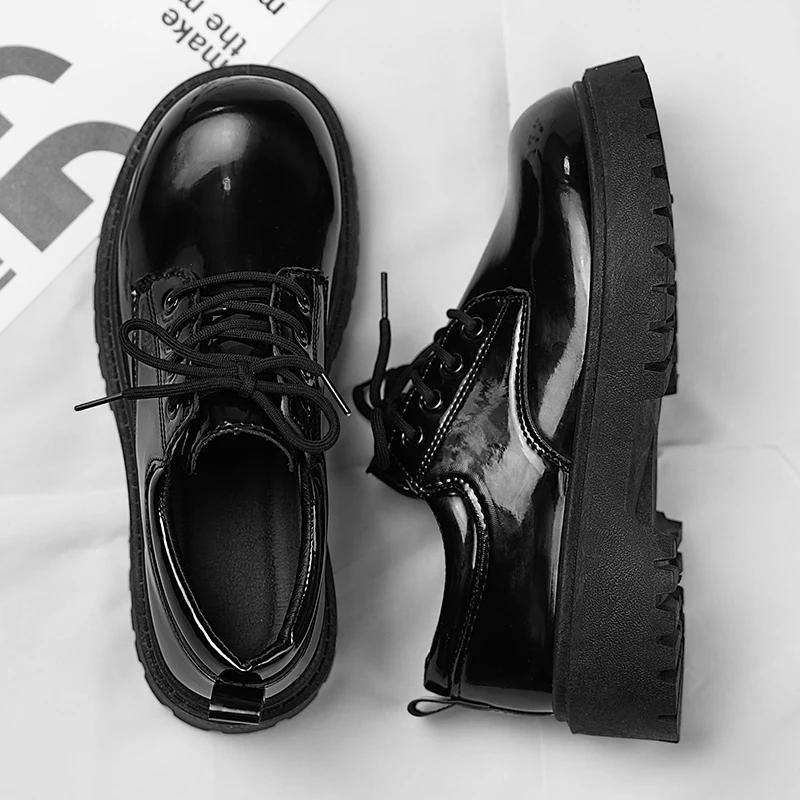 Couple\'s casual leather shoes Four Season thick sole anti slip comfort men\'s and women\'s workwear shoes plus size lace up shoes