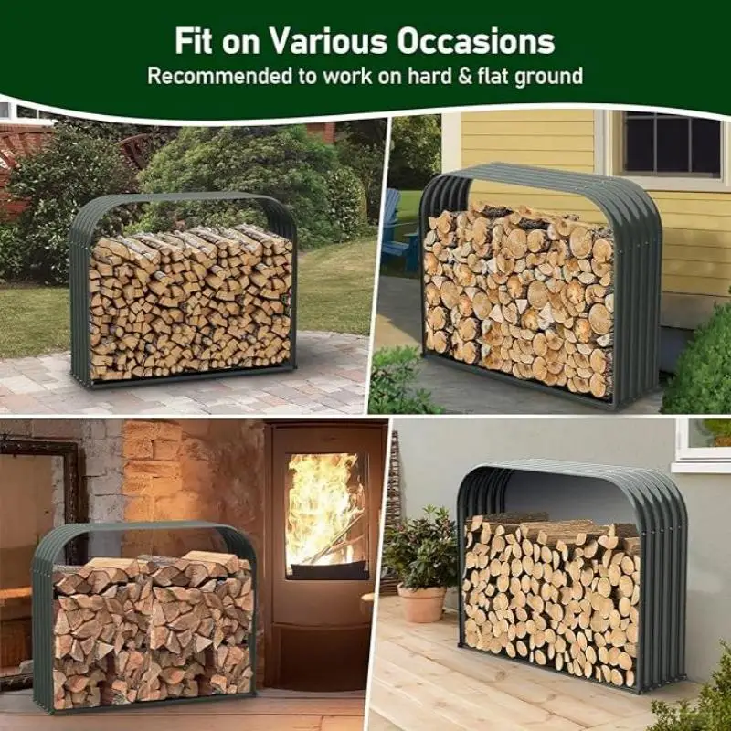 Firewood Log Rack Heavy-Duty Steel Adjustable Design Outdoor Log Holder Weather-Resistant  Large Capacity for Easy Storage