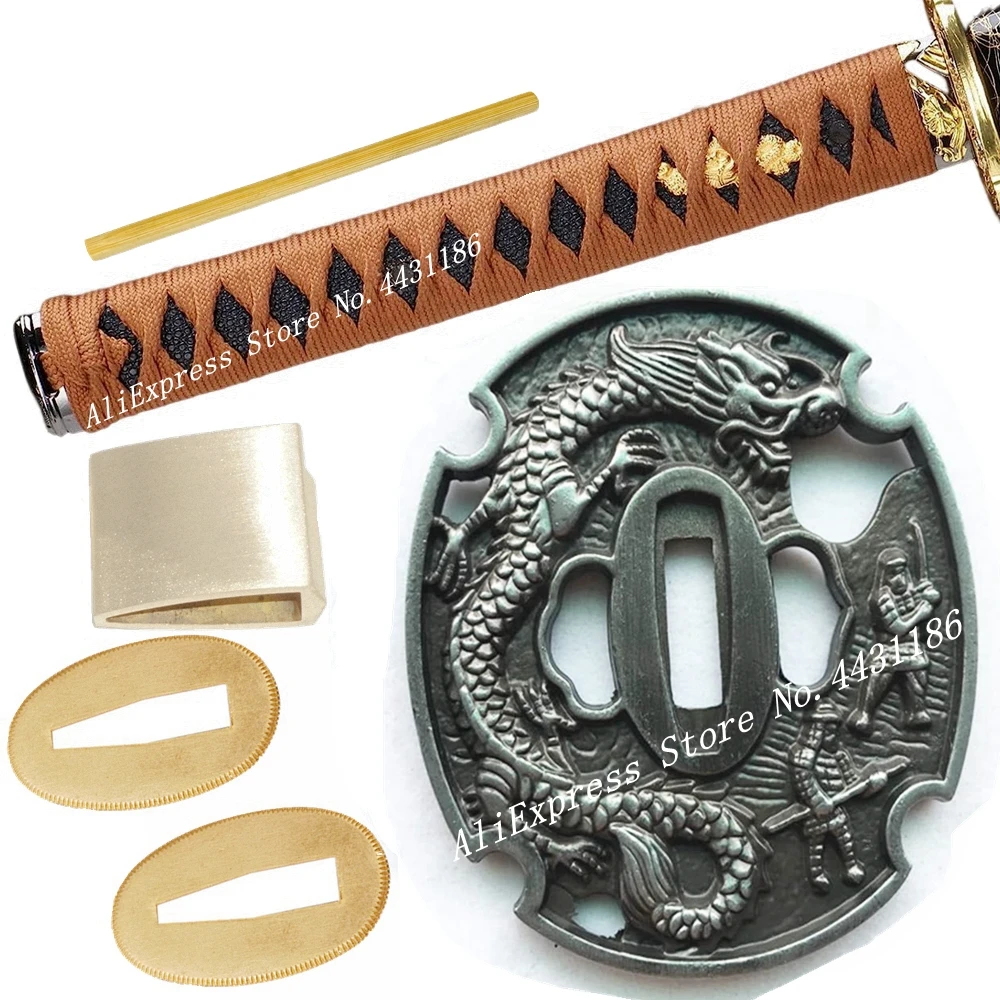 

Dragon Tsuba Japanese Samurai Sword Handle+Guard+Menuki+Fuchi+Kashira+Tsuka+Habaki+Seppa For Katana/Wakizashi Set Alloy Fittings