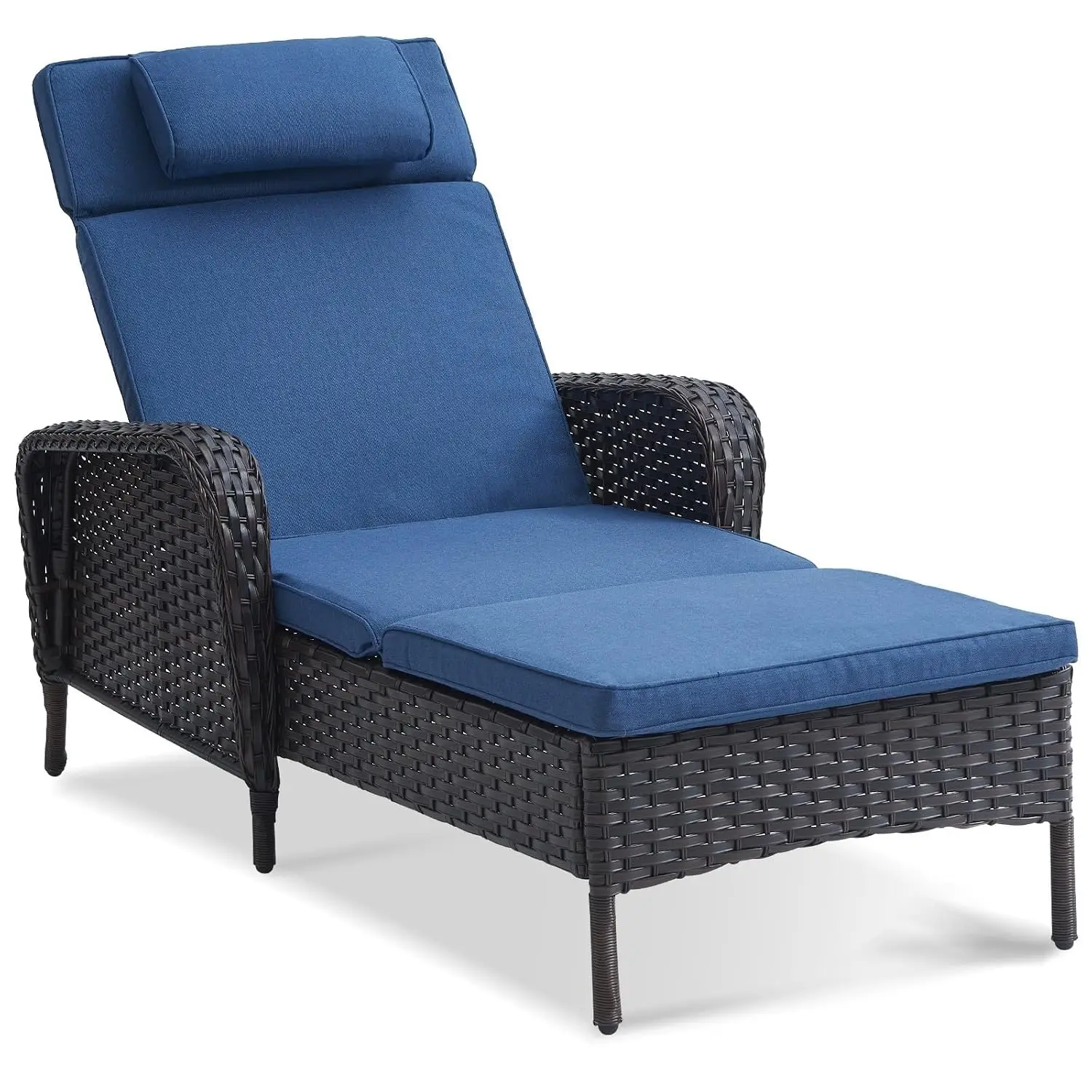 Wicker Chaise Lounge with Removable Cushions & Pillow, All Weather Rattan Pool Chair for Patio Deck 75 Inch, Customized