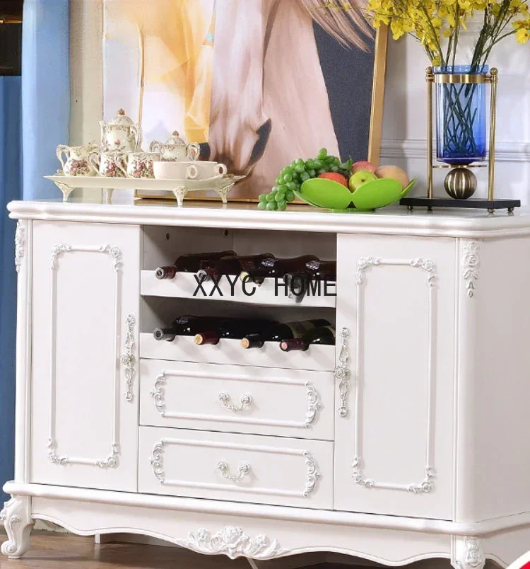 Simple European Sideboard Cabinet High Cabinet White Paint Locker Luxury Restaurant Tea Cabinet