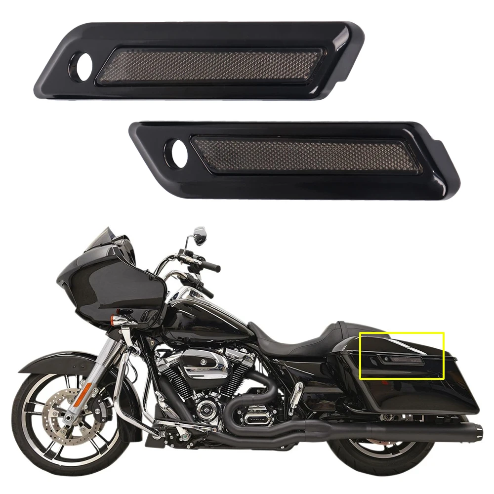 1 Pair Saddlebag Latch Guard Cover with Smoke/Red Reflectors For Harley Touring Road King Street Glide 2014-2023