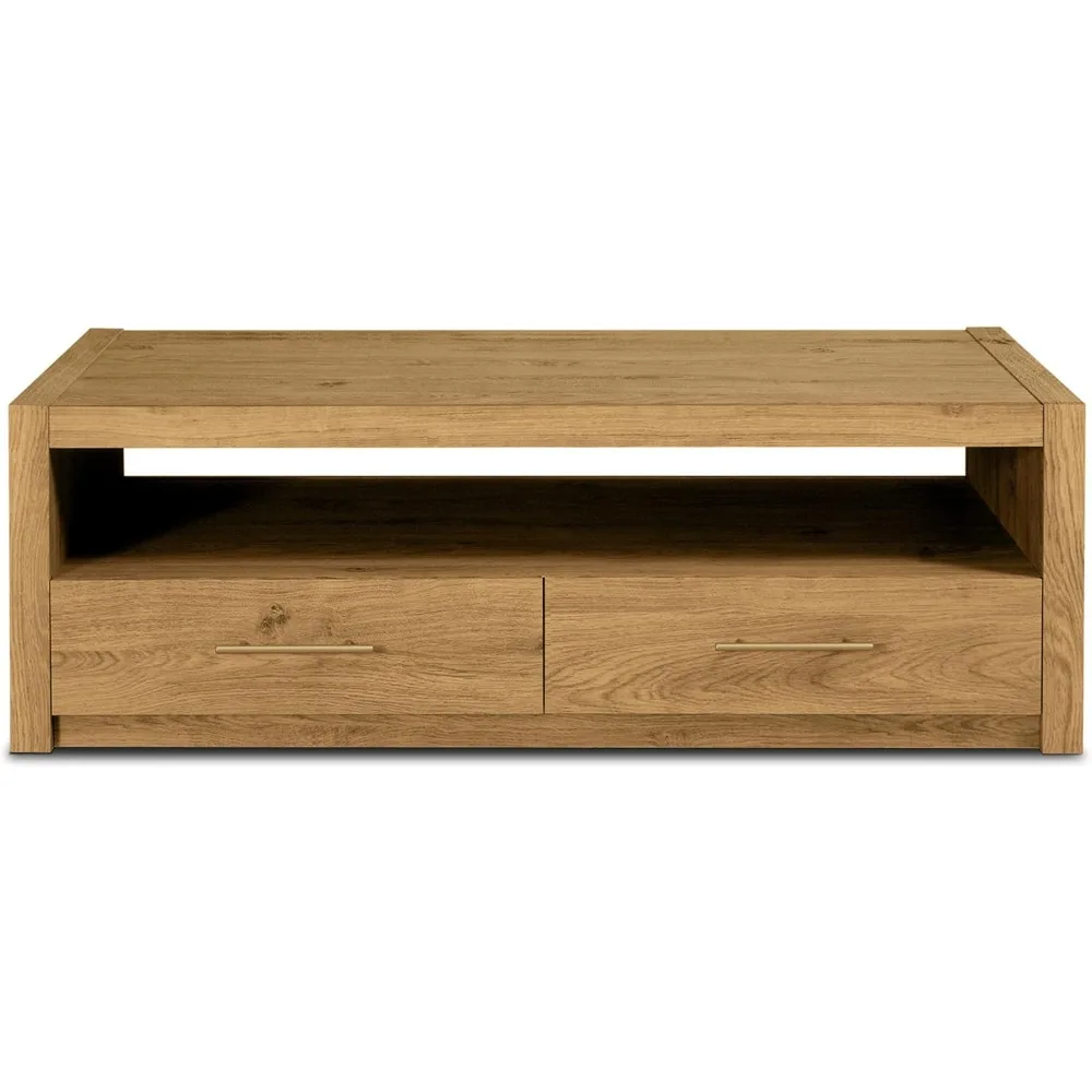 Tavolino da caffè Dakota da 51" in legno di quercia con 2 cassetti con chiusura ammortizzata e ripiano aperto, finitura rustica